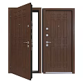 Dark Brown Security Door With Wooden Texture Carved Patterns And Secure Lock Handle 3d model