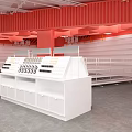 Colorful Modern Specialty Store Open Space With Hanging Transparent Installations Orange Grid And White Platforms