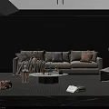 Modern White Sofa and Coffee Table Set with Decorative Pillows and Area Rug 3d model