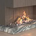 Modern Fireplace with Glass Front Marble Base Decorative Stones and Burning Flames