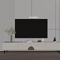 Modern Minimalist TV Stand With Flat Screen TV Vase Books And Decorations
