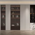 Modern Bookcase Design With Multiple Shelves Books Decorative Items And Marble Stand