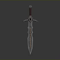Ornate Metallic Sword With Engraved Blade Red Handle And Decorative Guard