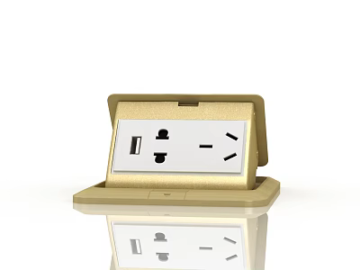Golden Foldable Electrical Socket with USB Ports and Power Outlets for Daily Use 3d model