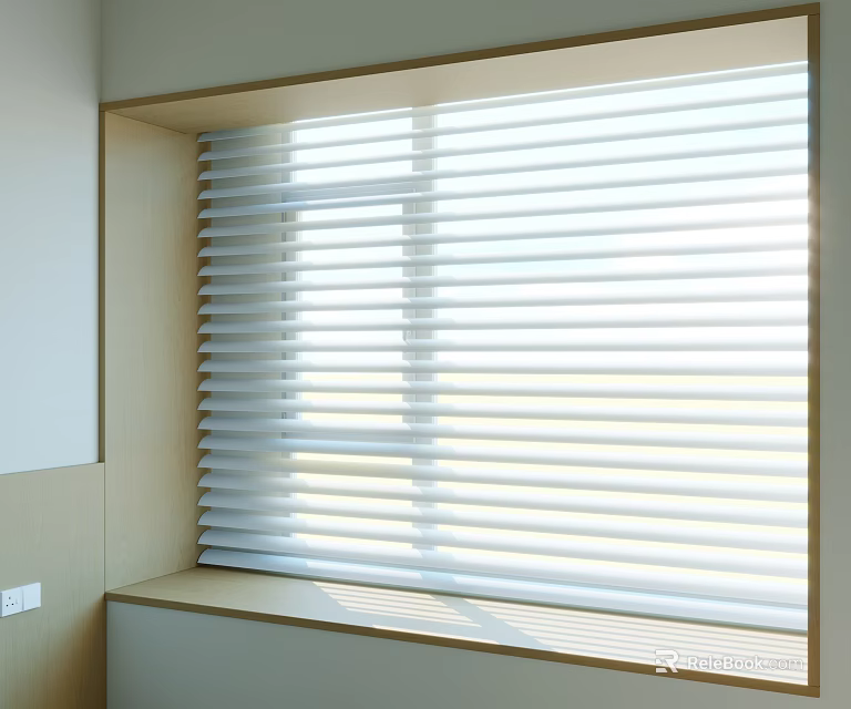 White Window Blinds Filtering Natural Light in Modern Bright Room Interior Setting 3d model 