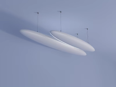 Modern White Oval Pendant Lights With Sleek Design Hanging In Light Blue Background 3d model