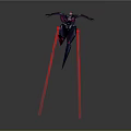 Game Movie Female Character Wearing White Helmet Red Blue Outfit Floating With Red Long Blades