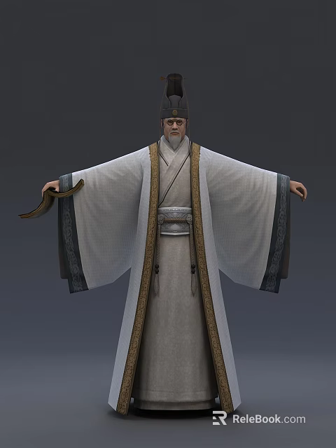 Ancient Chinese Robed Scholar Standing With Mythical Qilin Creature 3D Render 3d model