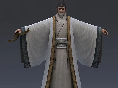 Ancient Chinese Robed Scholar Standing With Mythical Qilin Creature 3D Render 3d model