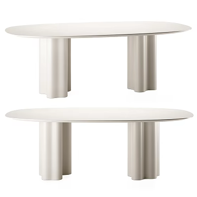White Round Dining Table With Cylindrical Legs And Modern Minimalist Design 3d model