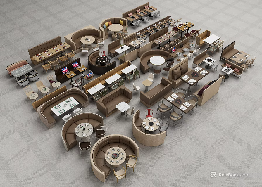 Diverse Public Chair Layout With Round Tables Booth Seats And Café Restaurant Setting 3d model 