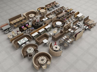 Diverse Public Chair Layout With Round Tables Booth Seats And Café Restaurant Setting 3d model