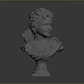 White Classical Female Bust Sculpture With Curly Hair Drapery And Pedestal Base