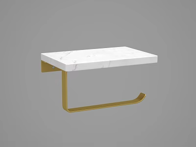 Wall Mounted Bathroom Accessory With White Marble Surface And Golden Metal Frame 3d model