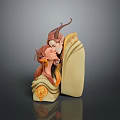 Artistic Characters And Horned Creature Embracing With Long Hair Golden Decorations And Flowing Attire