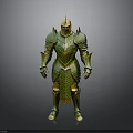 3D Model of Green and Gold Medieval Armor With Intricate Decorative Patterns and Metallic Finish