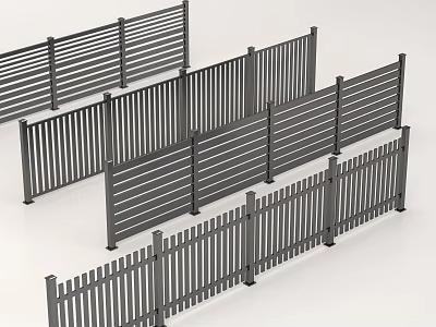 Metal Railings with Vertical Slats in Various Modern Outdoor Architectural Styles 3d model