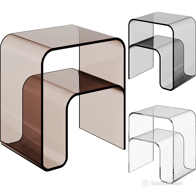 Transparent Acrylic Side Tables With Modern Curved Design Available In Three Colors 3d model 