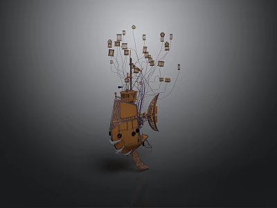 Unique Mechanical Water Vehicle Design With Connected Parts And Brown Hues 3d model