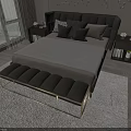 Modern Double Bed With Stylish Headboard Nightstand Vase Books Window View And White Rug