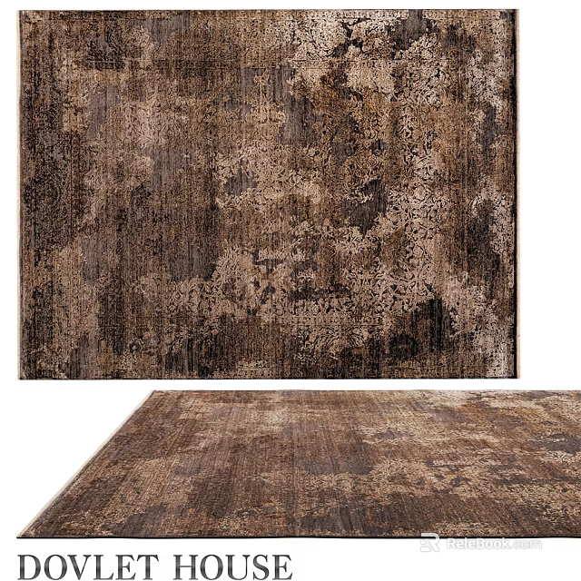 Square Brown Beige Textured Rug with Vintage Pattern for Living Room Decor 3d model 