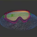 Black Frame Goggles With Gold Reflective Lenses On Colored Spot Base