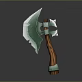 Fantasy Axe With Green Crystal Blade And Wooden Handle Design