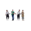 Group of Four People Wearing Aprons Carrying Trays Standing Together Casually