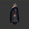 Elderly Man in Blue Robe Red Inner White Beard Blue Hat Ornate Belt Red Shoes