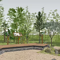 Natural Garden Landscape Design With Various Trees Bamboo Stone Benches And Grassy Areas
