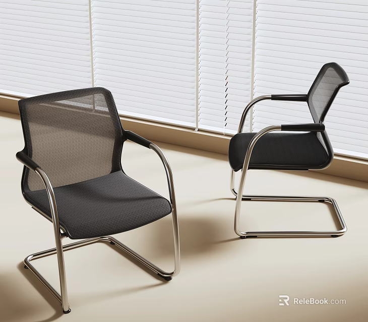 Modern Office Chairs with Black Mesh Back Seat and Metal Frame Design in Bright Office 3d model 