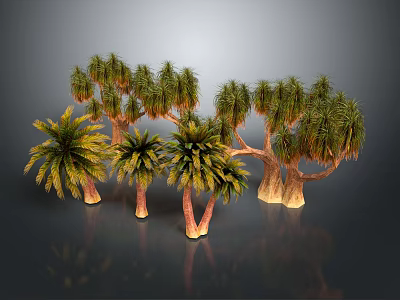 Various Palm Trees With Green Leaves And Brown Trunks In Different Sizes 3d model