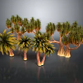 Various Palm Trees With Green Leaves And Brown Trunks In Different Sizes 3d model