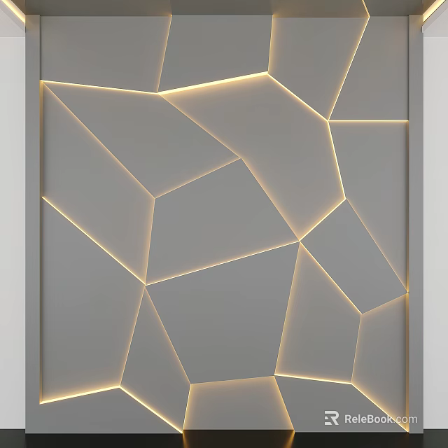 Modern Geometric Background Wall Design With LED Strip Lights And Gray Tones 3d model 