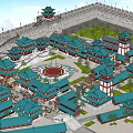 Ancient Chinese Architecture Featuring City Gate Red Lanterns And Traditional Street Shops