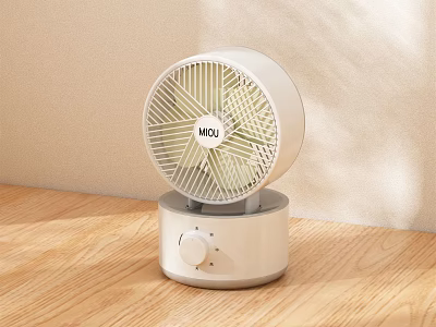 White MID Air Conditioner Fan With Modern Compact Design On Wooden Table And Light Wall 3d model