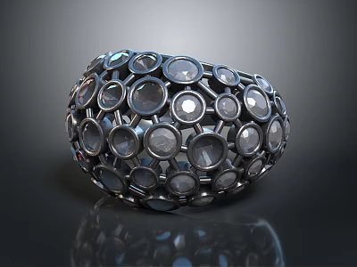 Stylish Fashion Ring With Circular Metal Frames And Clear Gemstones Modern Elegant Design 3d model