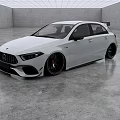 White Mercedes AMG Hatchback With Sporty Body Kit And Black Wheels In Modern Garage