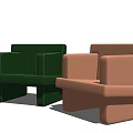 Two Green And Pink Modern Minimalist Single Sofas With Simple Design 3d model