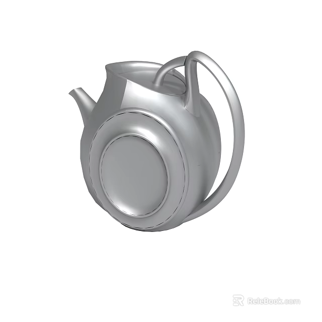 Silver Metallic Teapot With Modern Design Round Base Handle And Spout 3d model 