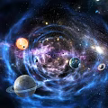 Colorful Cosmic Space Scene With Planets Stars And Spiral Galaxy