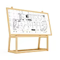 Display Shelf Architectural Drawing with Design Layout on Wooden Stand