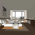 Modern Minimalist Bedroom Interior Design With Wooden Bed Large Window And Storage Cabinets