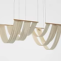 Soft Flowing Light Colored Ceiling Drapery With Wooden Rods And Modern Design 3d model