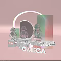 POP MART Colorful Robots Display With Rainbow Arc And Omega Text