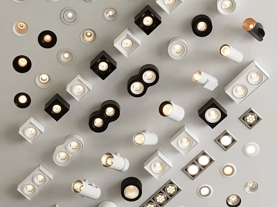 Modern Downlights and Spotlights in Various Black White Designs for Home Ceiling Lighting 3d model