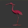 Pink Flamingo Sculpture With Long Legs And Pointed Beak On Square Base