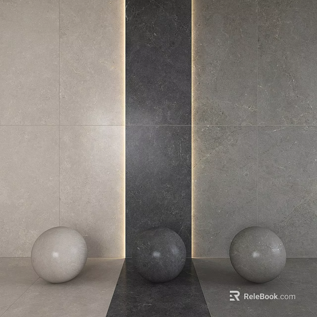 Three Spherical Sculptures with Light Gray and Dark Gray Balls Against Gray Wall Surface 3d model 