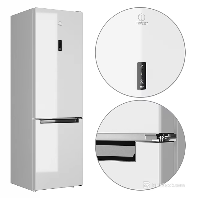 Modern White Fridge Freezer With Digital Control Panel Double Door And Drawer Design 3d model 