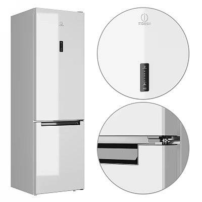 Modern White Fridge Freezer With Digital Control Panel Double Door And Drawer Design 3d model